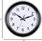 Bernhard Products Black Wall Clock Retro Silent Non Ticking 12 Inch Round Battery Operated Quality Quartz Easy to Read for Home Kitchen Office Classroom School Clocks Sweep Movement Vintage Décor