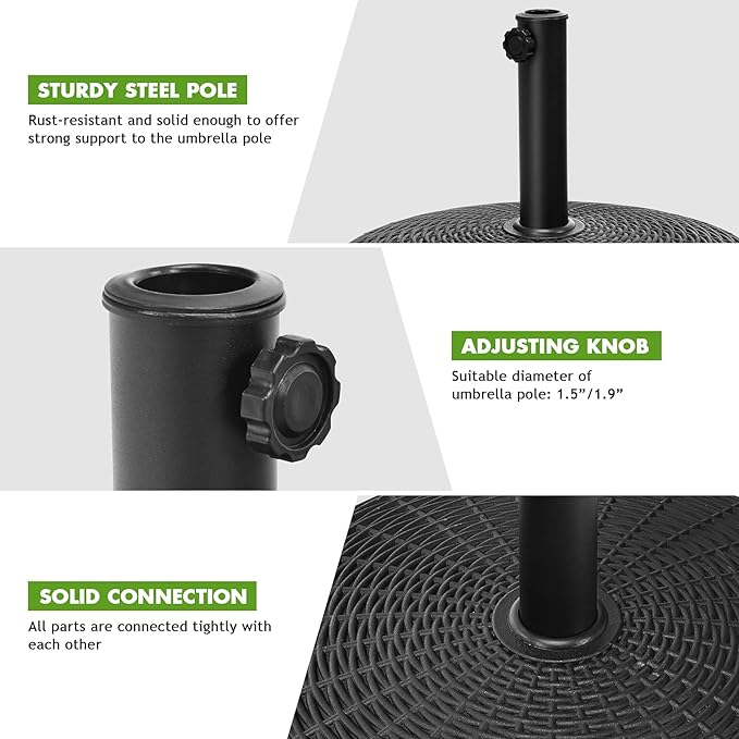 Giantex 49 lbs Patio Umbrella Stand, 20.5 Inch Round Umbrella Base for 1.5'' or 1.9'' Diameter Pole, Outdoor Umbrella Holder for Poolside, Backyard, Garden, Market, Imitated Rattan Style, Black