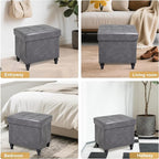GLAXYFUR Storage Ottoman Bench, 15 Inches Foldable Ottoman Foot Stool with Legs, PU Leather Footrest for Living Room, Bedroom, Dorm (Grey)