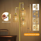 Oneach 70" Floor Lamps for Living Room, Stepless Dimmable Boho Floor Lamp with 3 Bulbs, Tall Farmhouse Industrial Corner Standing Tree Lamp for Bedroom, Office, Study Room, Dining Room, Gold