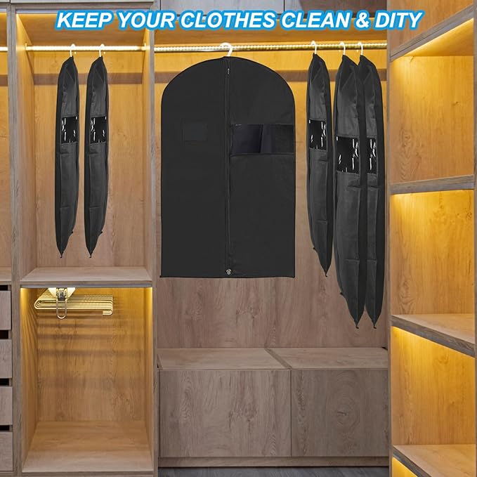 PATIKIL 31" Garment Bag, 3 Pack Breathable Suit Bag for Storage Hanging Clothes Dustproof Garment Covers for Suits Coats Dresses, Black