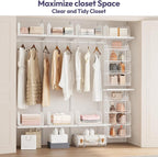SWTYMIKI Hanging Closet Organizer Storage - 4 Tier Metal Stackable Hanging Closet Shelves with Dividers and S Hooks, Foldable Clothes Shelves for Clothes, Pants, Shoes, Coat, Hats Clutches Accessories