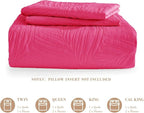 Exclusivo Mezcla King Size Quilt Bedding Set, Lightweight Hot Pink Quilts King Size for All Seasons, Soft Microfiber Bedspreads Coverlets Bed Cover with Leaf Pattern, 3 Piece