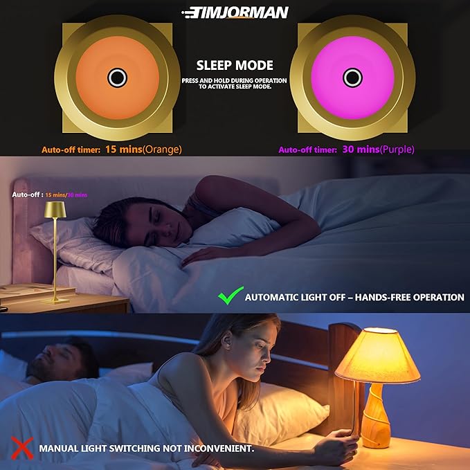 Compact Cordless Table Lamp, Rechargeable LED Night Light, Dual Light Source (RGB Top & Warm Bottom), Touch Control & Timer, Metal Lamp for Bedroom & Kids Room (Golden 1-Pack)