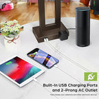 Set of 2 Touch Control Table Lamps with 2 USB Ports&AC Outlet, 3-Way Dimmable Modern Nightstand Lamp Sets, Brown Bedside Desk Lamps for Bedroom Living Room End Tables, Bulbs Included, Cream Shade