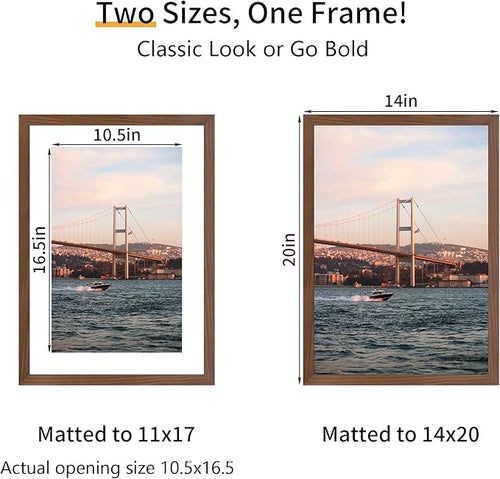 14x20 Picture Frame 3 Pack - Brown Poster Frame Display Pictures 11x17 with Mat or 14 x 20 Without Mat for Wall Hanging Horizontal and Vertical