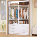 Dilando Closet System with Drawers 4FT Wood Closet Organizer System Walk-in Closet Standalone Corner Closets Storage with Hanging Rods White (4FT)
