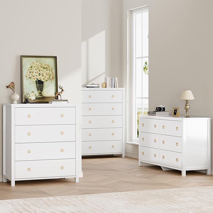 IDEALHOUSE Dresser for Bedroom, Chest of Dressers 37" Tall Dresser for Closet with 4 Drawers Chest with Clothes Storage Cabinet, Drawer Organizer for Bedroom, Living Room, Closet, Hallway, White