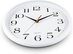 Bernhard Products White Wall Clock Silent Non Ticking, 12 Inch Quality Quartz Battery Operated Round Easy to Read Home/Office/Kitchen/Classroom/School Sweep Clock, Black Hands