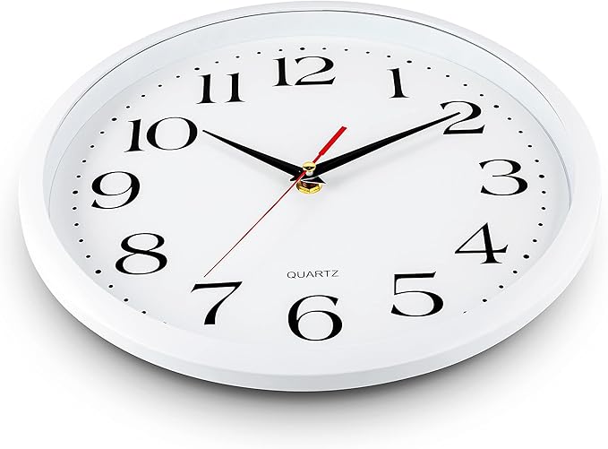 Bernhard Products White Wall Clocks, 2 Pack Silent Non Ticking - 12 Inch Quality Quartz Battery Operated Round Easy to Read Home/Office/Classroom/Business/Kitchen/School Clock