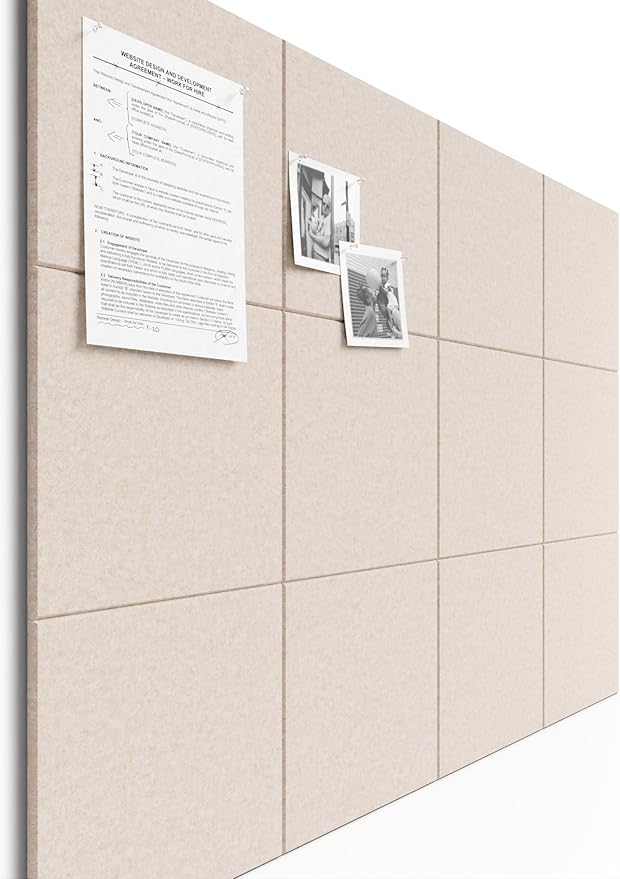 Bumusty Large Cork Board 48" x 36" Alternative - 12 Pack Felt Wall Tiles with 70 Safe Removable Adhesive Tabs, 30 Pushpins, Cork Boards for Walls Pin Board Bulletin Board Office Decor (Oatmeal)