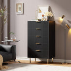 GarveeHome 5 Drawer Dresser for Bedroom, 48 in Tall Modern Chest of Drawers with Deep Drawers and Wide Top, Fluted Wooden Dresser Organizer for Living Room, Hallway, Kids Room, Black