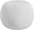 Urban Lifestyle Round Knit Pouf - Hand Woven Cotton, Ivory