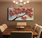 YaSheng Art - hand-painted Oil Painting On Canvas Texture Palette Knife Red Flowers Paintings Modern Home Decor Wall Art Painting Colorful 3D Flowers Tree Paintings Ready to hang 24x48inch