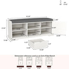 HOMEFORT 47" Shoe Storage Bench with Cushion Seat, Entryway Bench with Adjustable Shelf and Barn Door,2- Tier Farmhouse Shoe Rack Cabinet Bench with Drawer, for Bedroom, Hallway, Antique White