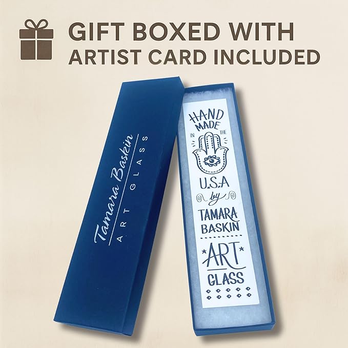 Sparkling Art Glass Mezuzah - Easy Mount Indoor or Outdoor - Weatherproof Metal Case - Gift Box and Non-Kosher Scroll Included - Hand Made in USA - Guaranteed for Life! (Sky)