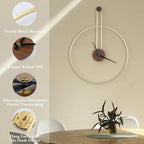 Modern Wall Clock, Large 21.7''×28.7'', Walnut Dial, Silent Non-Ticking Metal Clock for Home Decor, Gold
