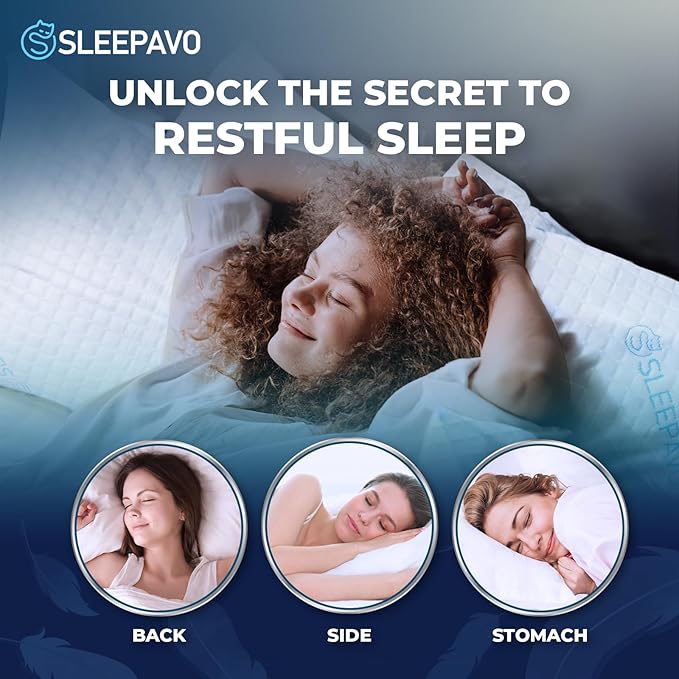 Sleepavo Adjustable Shredded Memory Foam Pillows Queen Size Set of 2 - Extra Soft Cooling Bed Pillows for Sleeping - Back, Stomach, Firm Side Sleeper, Comfy Cool - 2 Pack Best Sleepy High Loft Pillow