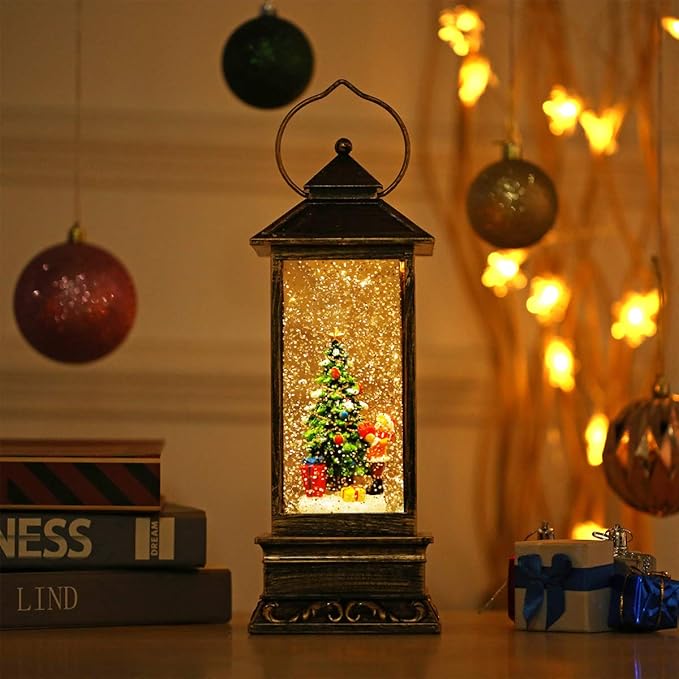 Christmas Snow Globe Lantern Crystal Glitter Lantern Features 8 Songs and 6-Hour Timer Function Ideal for Holiday Decorations and Gifts USB and Battery-Powered Snow Globe (Christmas Tree)