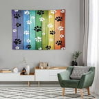 VUMIVI Dog Paw Tapestry Vintage Rustic Colorful Barn Boards Black White Animal Footprints Tapestry Wall Hanging for Living Room Bedroom Dorm Classroom Aesthetic Decor W40xL30in