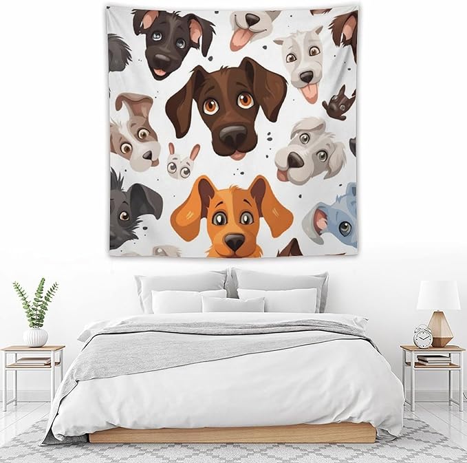 VUMIVI Cartoon Dog Head Tapestry Adorable Pets Humorous Style Abstract Art Illustration Tapestry Wall Hanging for Living Room Bedroom Dorm Classroom Aesthetic Decor W60xL60in