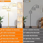Nintiue Dimmable Floor Lamp - 3 Lights Gold Arc Floor Lamps for Living Room, 1000LM Modern Tall Standing Lamp with White Shades, Mid Century Tree Floor Lamp for Bedroom Office, 3 LED Bulbs Included