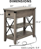 Narrow End Table with Charging Station - Farmhouse Slim Side Table Set of 2, w/USB Ports Power Outlets, Nightstand w/Flip Top Storage Drawer, for Small Spaces Living Room Bedroom, Gray