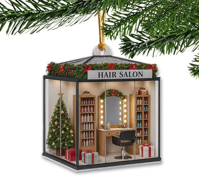 Personalized Hair Salon Christmas Ornament, Custom Acrylic Flat Ornament, Holiday Tree Decor, Gift for Hairdresser, Hairstylist & Beautician