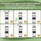 Closet System, 4-8 FT Closet Organizer Systems with 2 Wooden Drawers and 5 Hanging Rods, Can Fit 60 to 96 inch Walk-in Closet System, Black