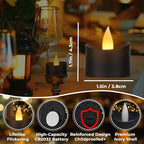 Black Flameless Tea Lights - 12 Pack Modern LED Candles for Men, Memorial Decor, Gothic Weddings & Industrial Home Style (Black Base, 12 Pack)
