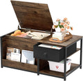 SINPAID Coffee Table with Storage, Rectangular Coffee Tables for Living Room, Farmhouse Coffee Table with Hidden Storage Compartment and Adjustable Shelves, Walnut