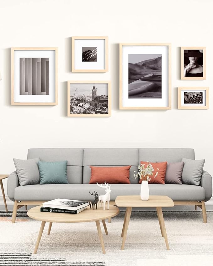 Egofine 4x6 Picture Frames Set of 4, Made of Solid Wood Covered by Plexiglass 3x4.5 and 3.5x5 with Mat or 4x6 without Mat, for Table Top Display and Wall Mounting Photo Frame, Oak Wood
