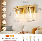 2 Light Modern Bathroom Light Fixtures Over Mirror, Brass Finish Vanity Lights for Bathroom Wall Sconces with Clear Glass Shades, E26 Socket (Bulbs Not Included)
