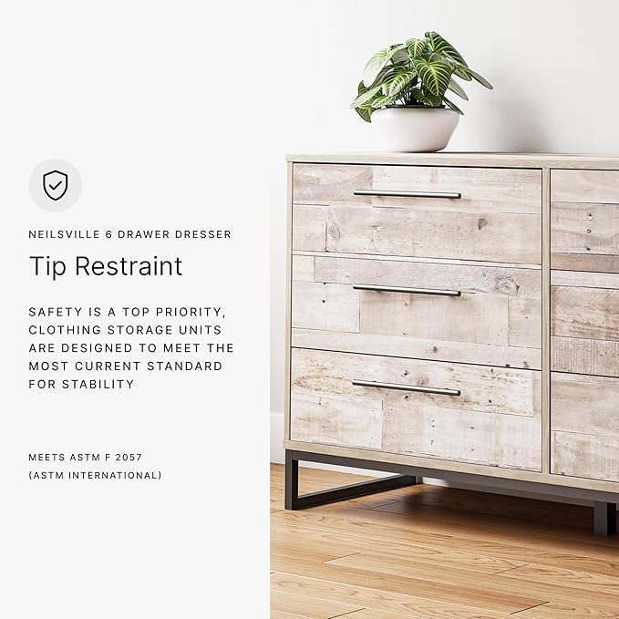 Signature Design by Ashley Neilsville Industrial 6 Drawer Dresser, Butcher Block Gray