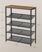 VASAGLE Shoe Rack for Entryway, 5-Tier Shoe Rack Organizer with Storage Shelves and Spacious Top, Freestanding, Adjustable, Industrial, Honey Brown and Ink Black ULBS038K01