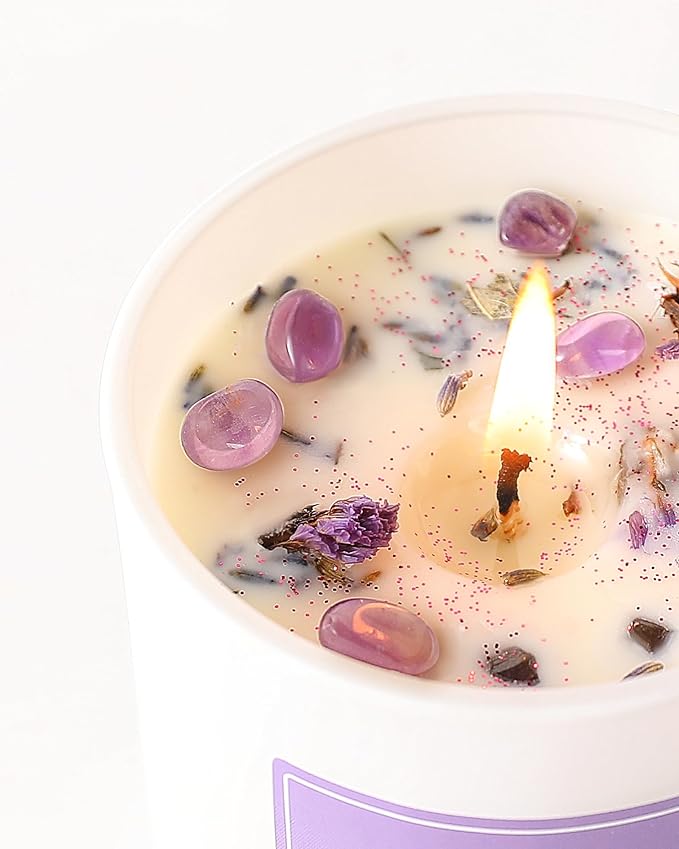 AOOVOO Lavender Scented Candles for Women - Aromatherapy Candle with Crystals Inside, 10oz Soy Candles for Home Scented, Birthday Gifts Valentines Day Candle for Women Mom