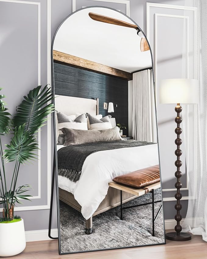 Suidia Arched Full Length Mirror, 65"x22" Floor Mirror Freestanding, Floor Standing Full Body Mirror with Stand for Bedroom, Hanging Leaning Mounted for Living Room Cloakroom, Black