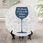 Ceramic Display Plate, Wine Ceramic Hanging Decorative Plate, Wine Glass and Vintage Sun Burst Frame, 10 Inch, Household Custom Ceramic Plate, Night Blue White