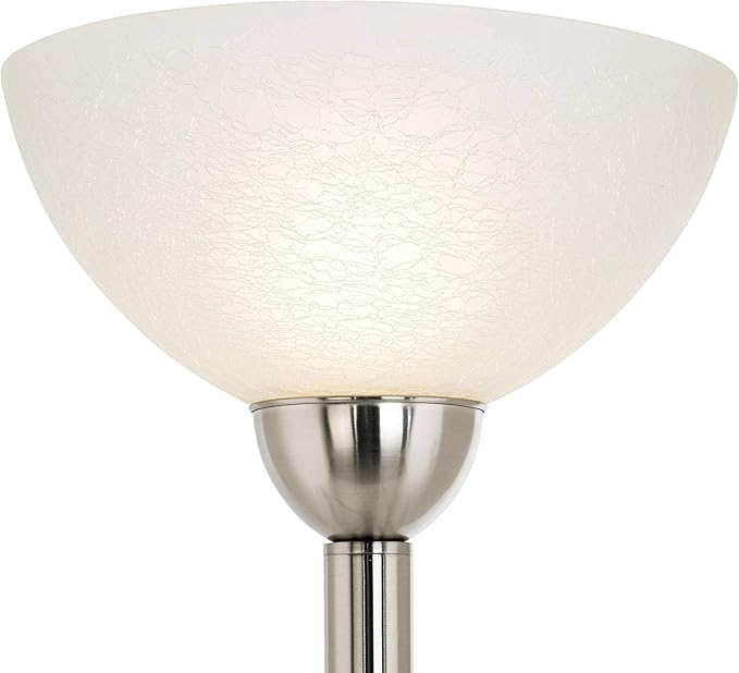 Possini Euro Design Alexei Modern Torchiere Floor Lamp Tree 3-Light Gooseneck Arm 72" Tall Brushed Nickel White Crackle Glass Pole Dimmer Living Room Reading House Bedroom Home Office