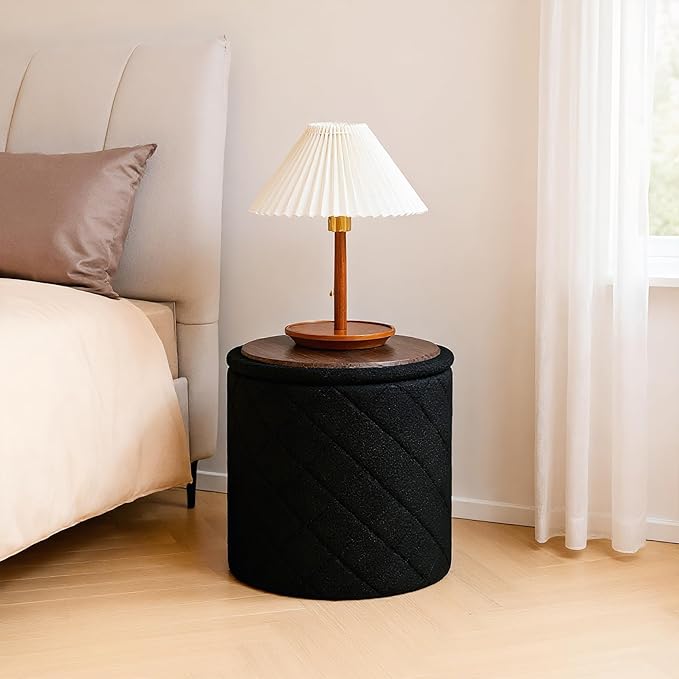 Round Ottoman with Storage - Foldable Stylish Coffee Table for Living Room & Bedroom - Space-Saving Ideal for Home Decor and Organization for Families & Individuals-Black