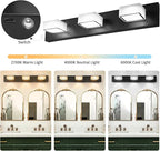 Megastar Rechargeable Battery Operated Vanity Light, Remote Control, 3CCT, 60W Equivalent Acrylic Matte Black Bathroom Vanity Lights Over Mirror, 3 Lights,Non-Hardwired/Power Outage,21.6Inch