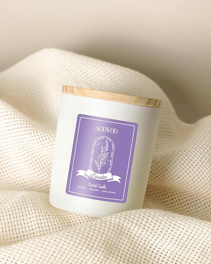 AOOVOO Lavender Scented Candles for Women - Aromatherapy Candle with Crystals Inside, 10oz Soy Candles for Home Scented, Birthday Gifts Valentines Day Candle for Women Mom