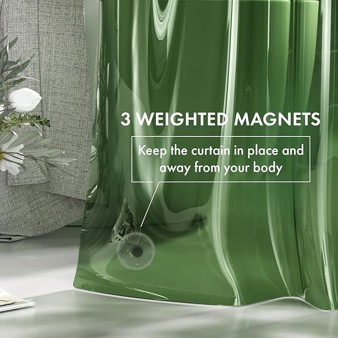 AmazerBath Extra Long Shower Curtain Liner 72x84, Clear Green Shower Liner 84 Inches Long, Plastic Shower Curtain Liners, Cute Tall Shower Liner, PEVA Bathroom Shower Curtain Liners & 3 Magnets