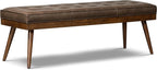 Poly & BARK 55" Tufted Leather Bed Bench for Bedroom End of Bed - Living Room Entry Way Bench - Pure Italian Leather Upholstery with a Solid Wood Frame - Ottoman Bench with Wooden Legs - Cocoa Brown