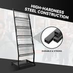 Floor-Standing Magazine Rack 6-Layer with Wheels, Brochure Display Stand for Exhibitions, Office, and Any Organization Requiring Information Display