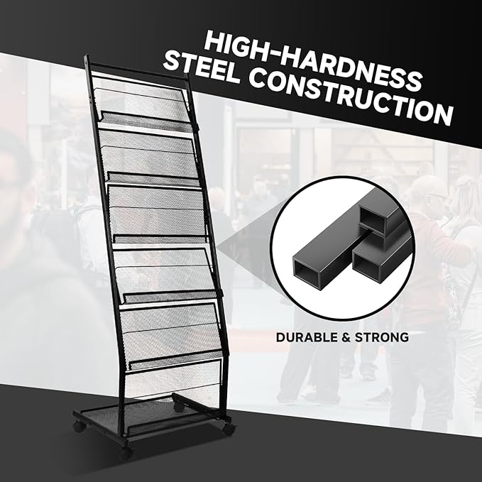 Floor-Standing Magazine Rack 6-Layer with Wheels, Brochure Display Stand for Exhibitions, Office, and Any Organization Requiring Information Display