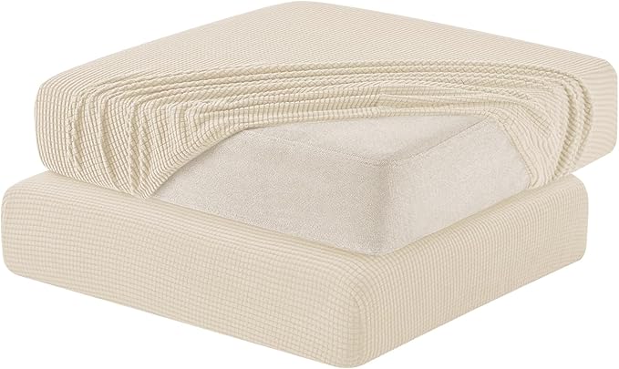 Hokway Stretch Couch Cushion Slipcovers Reversible Cushion Replacement Slipcovers Sofa Cushion Covers(Ivory, 2)