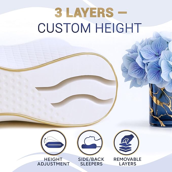 Royal Therapy 1-Pack Memory Foam Pillow, Medium-Firmness Cervical, Queen Contour Pillow, Orthopedic Pillow for Neck Support, Neck Pain, Side Sleepers, CertiPUR-US