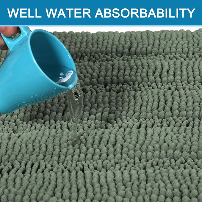 H.VERSAILTEX 2 Piece Bathroom Rugs Bath Mats Sets Super Absorbent Chenille Striped Bath Mats Non Skid Machine Wash Dry Rugs for Bathroom Floor (Green Bay, 24 x 36 Plus 20 x 32 - Inches)