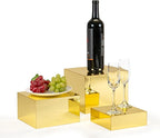 Red Co. Set of 3 Glossy Gold Acrylic Cube Display Nesting Risers with Hollow Bottoms